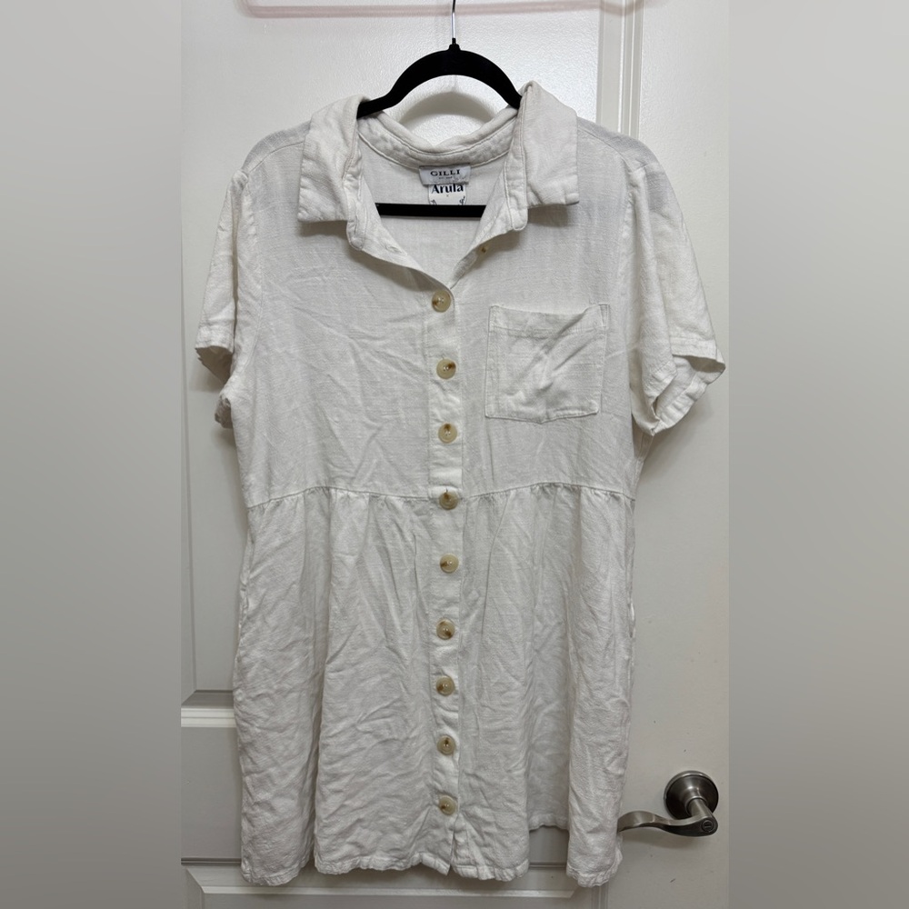ARULA Gilli White Cream Button Down Dress